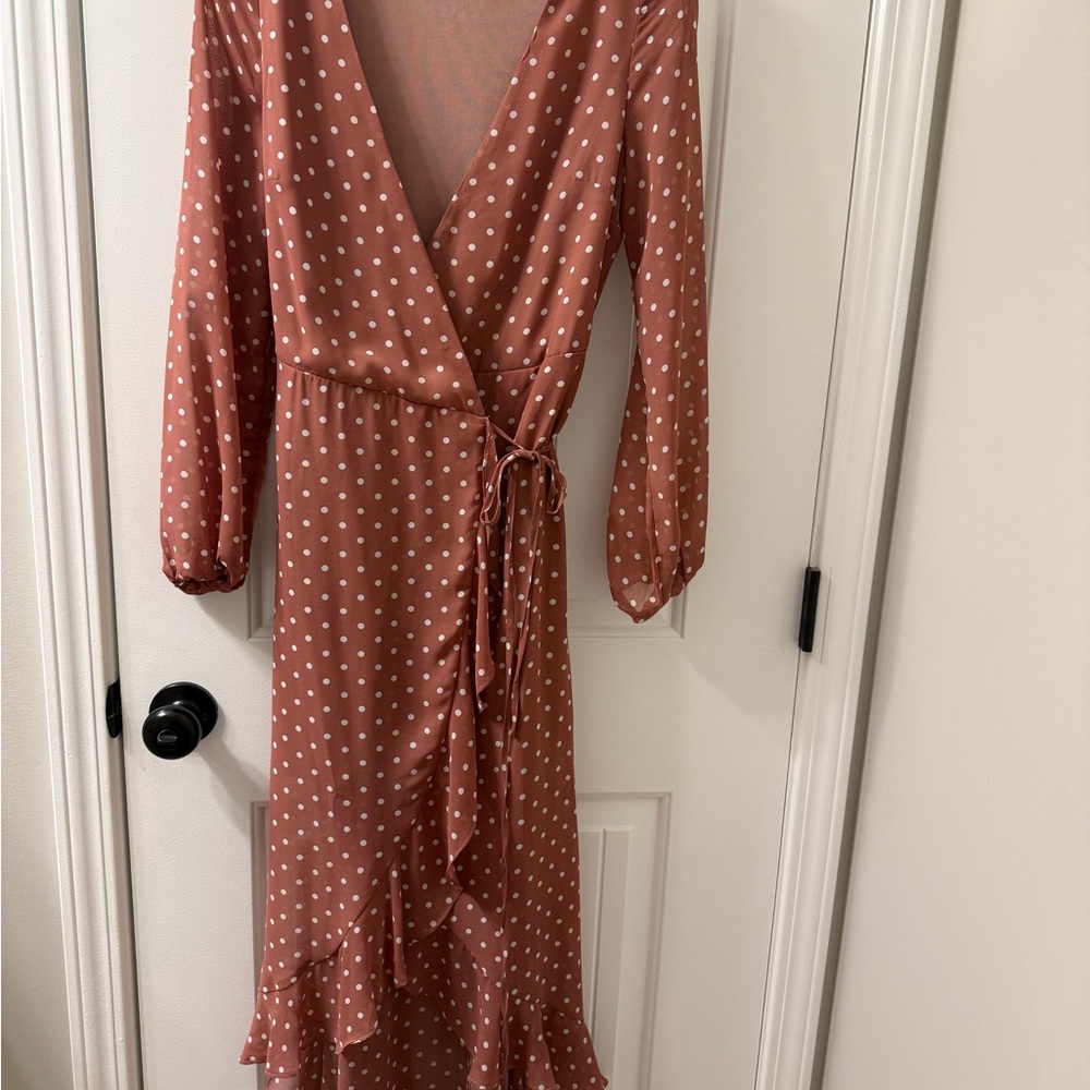 Listicle Long Sleeve Polka Dot Dress in Rust